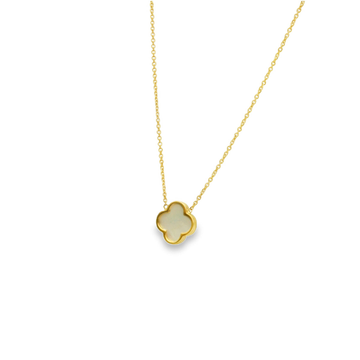 9ct Yellow Gold Mother of Pearl Clover Pendant & Necklace - 18"