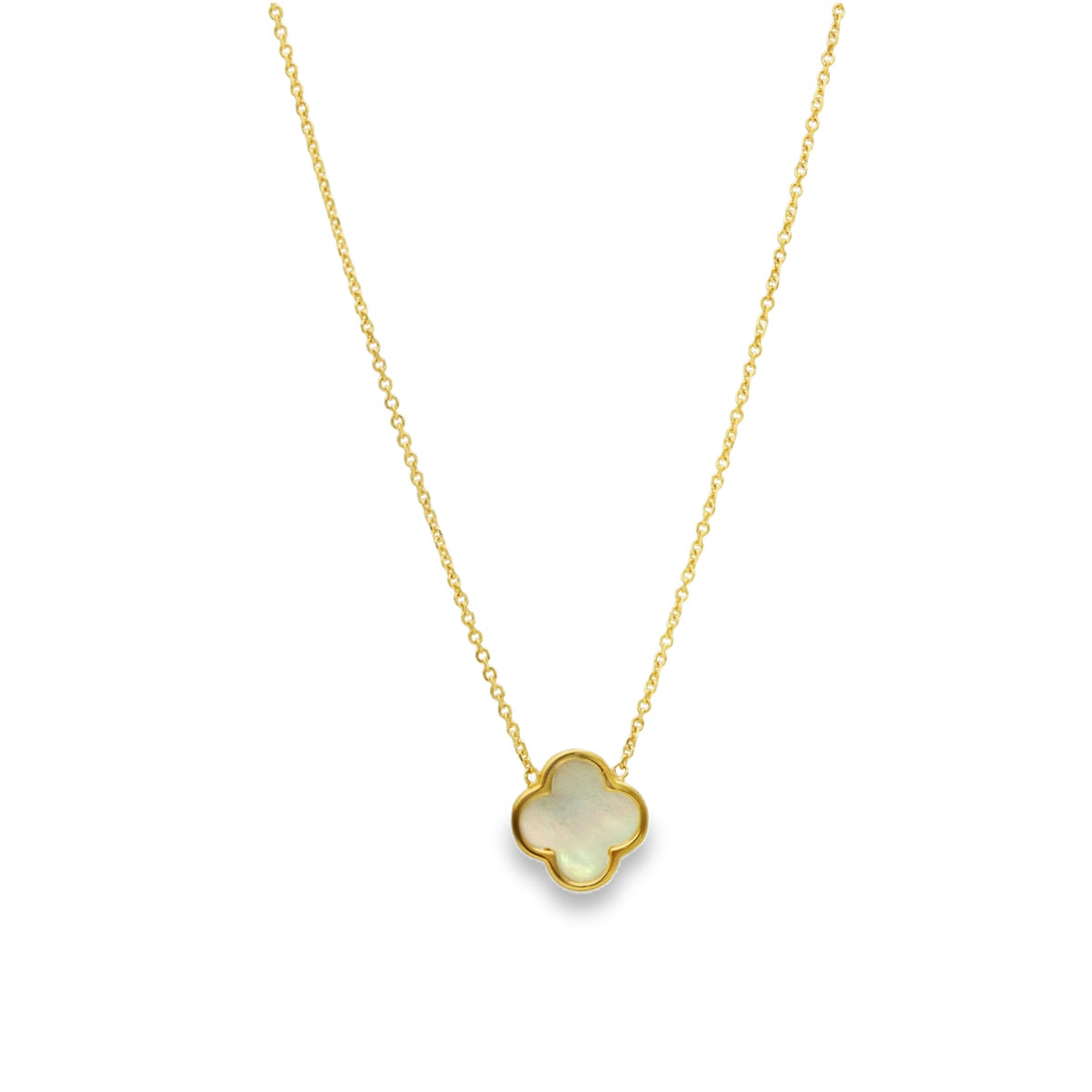 9ct Yellow Gold Mother of Pearl Clover Pendant & Necklace - 18"