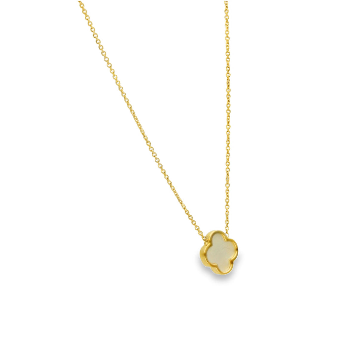9ct Yellow Gold Mother of Pearl Clover Pendant & Necklace - 18"