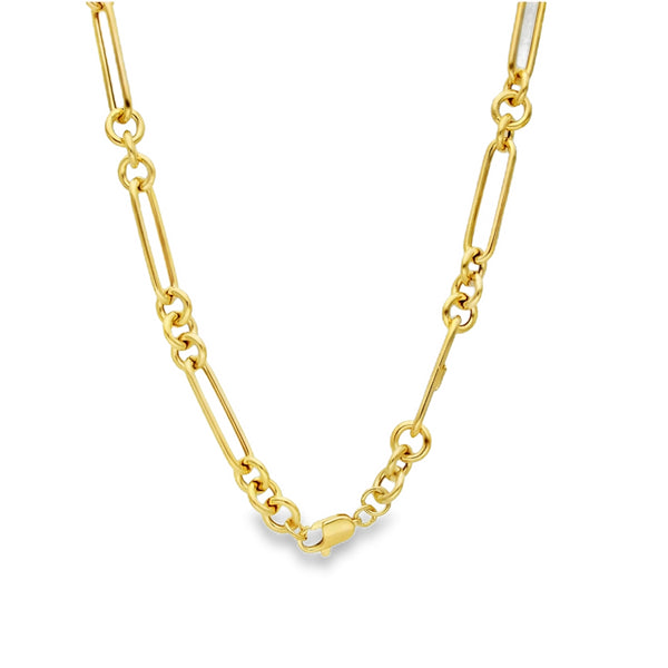 9ct Yellow Gold Hollow Figarolo Chain & T-Bar - 18" - 5.9g
