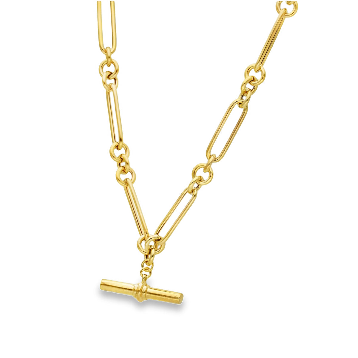 9ct Yellow Gold Hollow Figarolo Chain & T-Bar - 18" - 5.9g