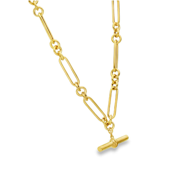 9ct Yellow Gold Hollow Figarolo Chain & T-Bar - 18" - 5.9g