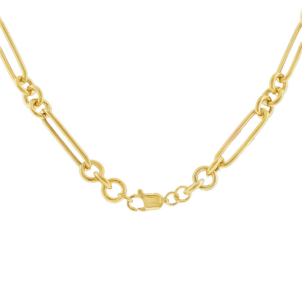 9ct Yellow Gold Hollow Figarolo Chain & T-Bar - 18" - 5.9g