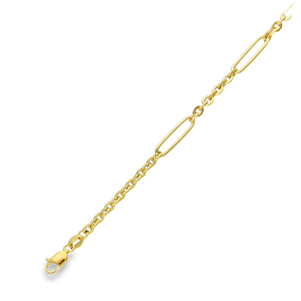 9ct Yellow Gold Hollow Figarolo Bracelet T-Bar - 7.5" - 2.6g