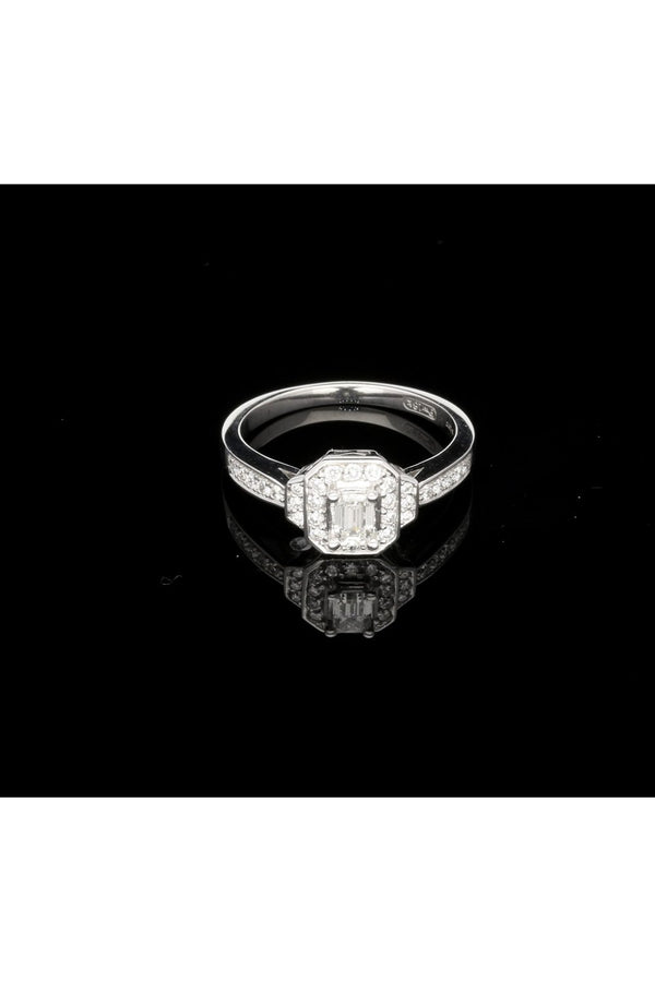18ct White Gold Emerald Cut Cluster Ring