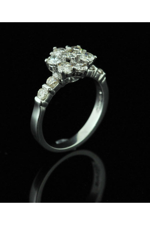 Platinum Seven Stone Diamond Cluster Ring 1.10ct