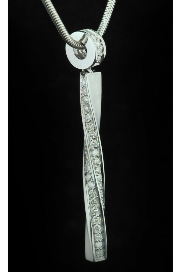 18ct White Gold Diamond Twist Pendant and Chain