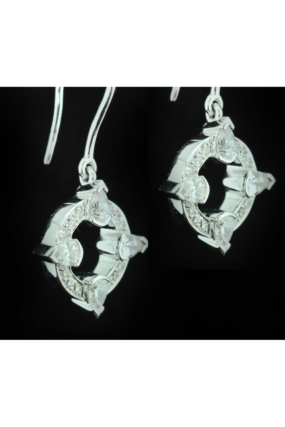 18ct White Gold Diamond Compass Earrings