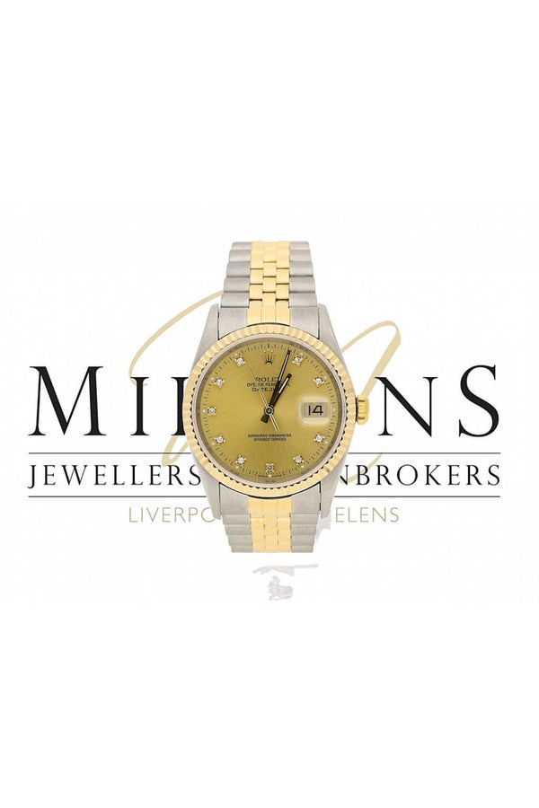 Second Hand Gents Rolex Datejust Champagne Diamond Dial Watch