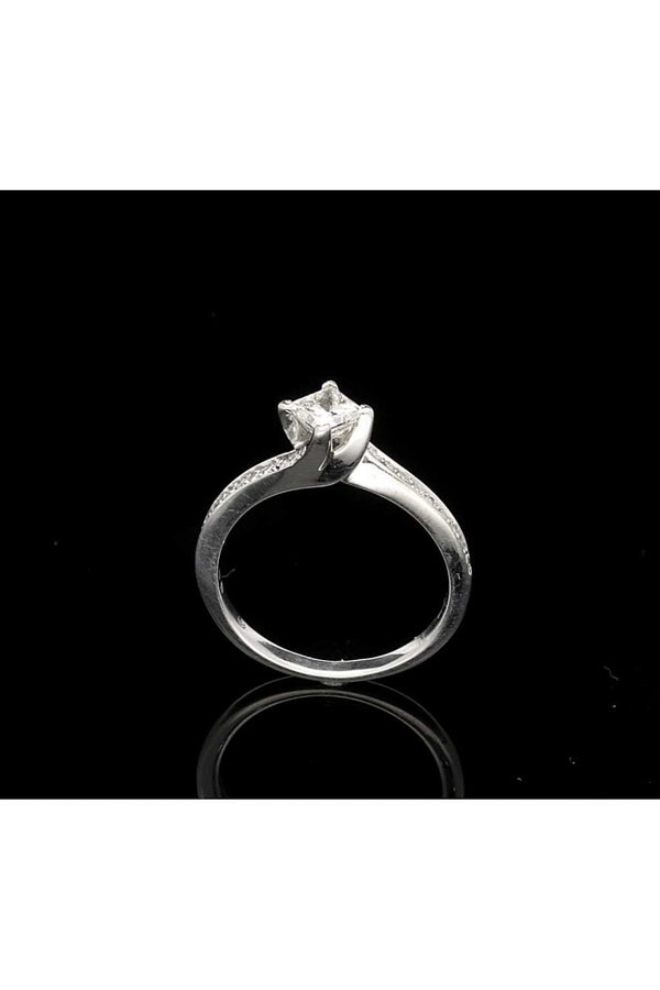 Princess Cut Diamond Ring with Diamond Shoulders