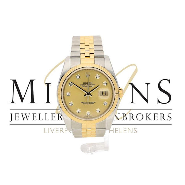 Second Hand Gents Rolex Datejust 116233 - Diamond Dot Gold Dial