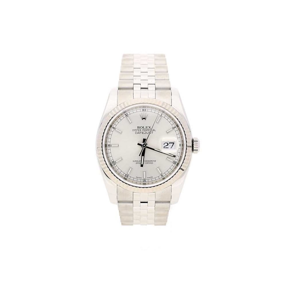 Datejust 116234 Mens Silver Batton Dial Watch, 2009