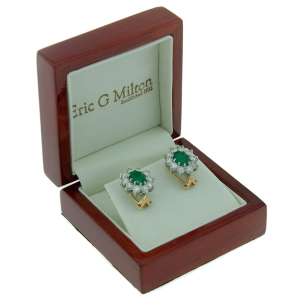 Emerald and Diamond Oval Cluster Stud