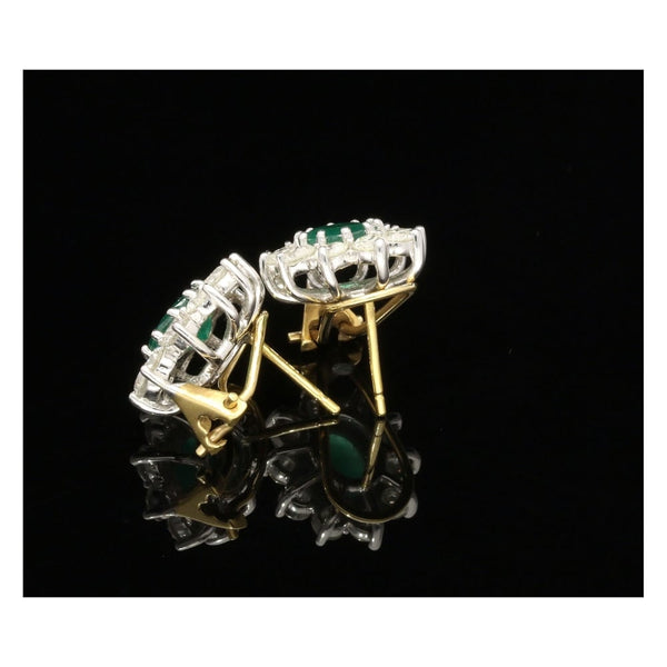 Emerald and Diamond Oval Cluster Stud