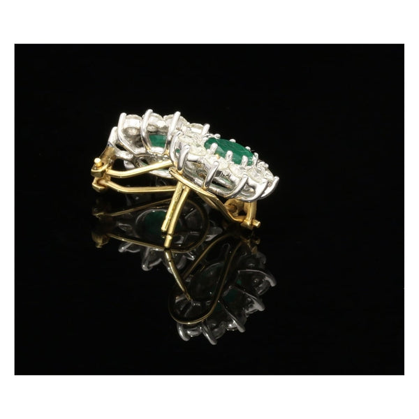 Emerald and Diamond Oval Cluster Stud