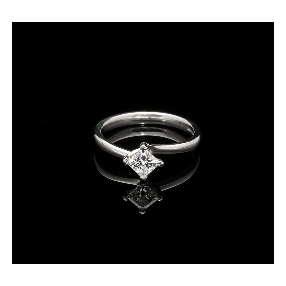 18ct White Gold Princess Cut Ring on a Twist 0.62ct