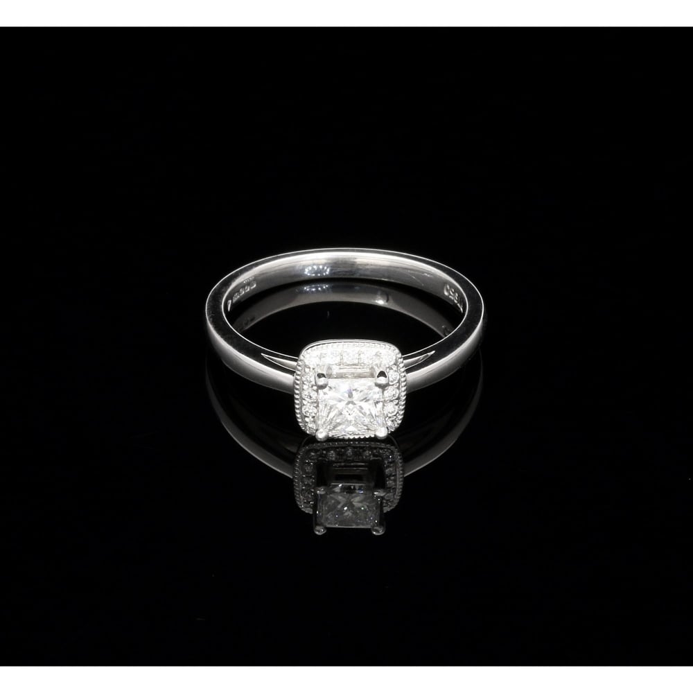 0.69ct Princess Cut Halo Diamond Platinum Engagement Ring