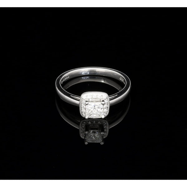 0.69ct Princess Cut Halo Diamond Platinum Engagement Ring