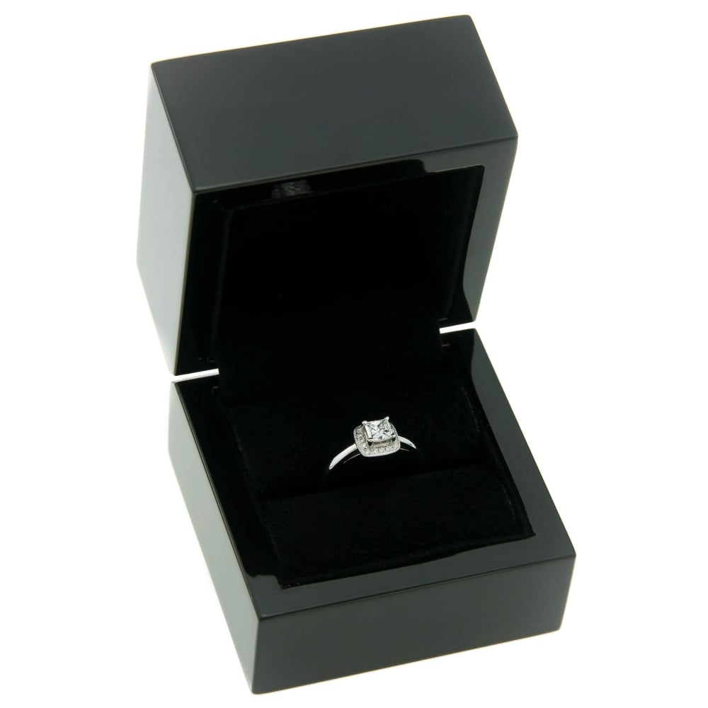 0.69ct Princess Cut Halo Diamond Platinum Engagement Ring