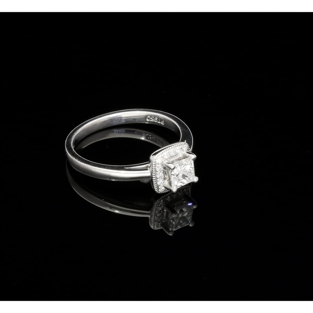 0.69ct Princess Cut Halo Diamond Platinum Engagement Ring