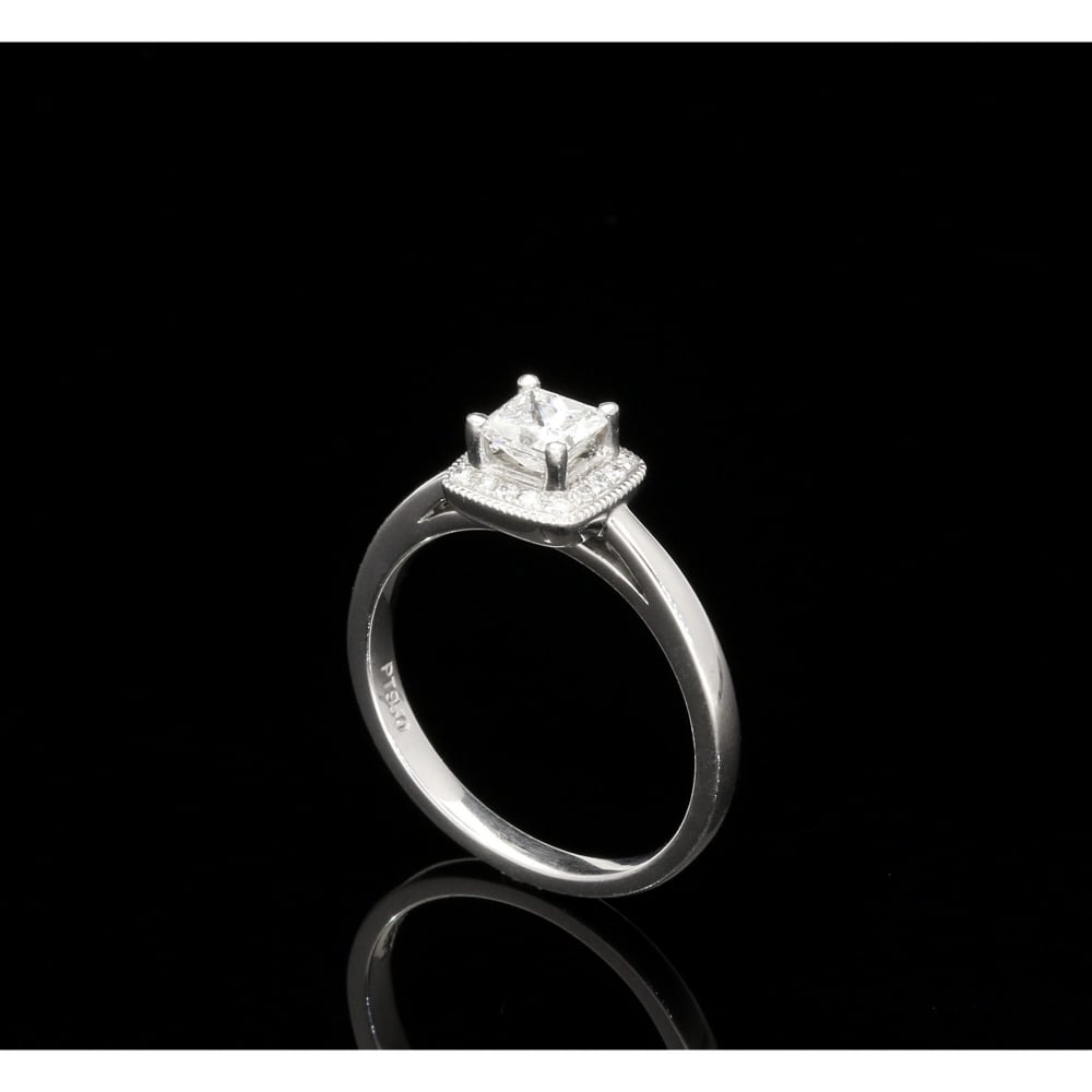 0.69ct Princess Cut Halo Diamond Platinum Engagement Ring