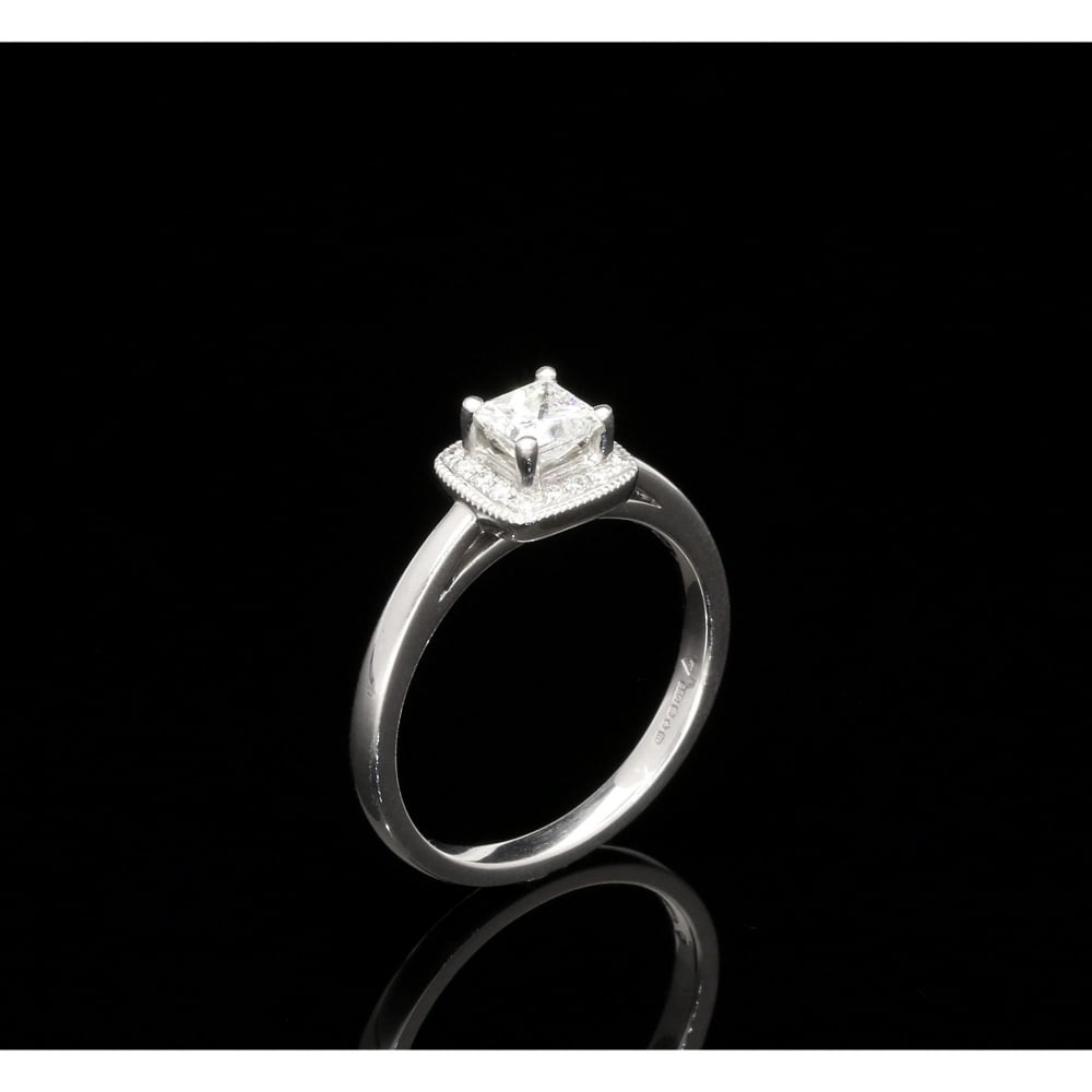 0.69ct Princess Cut Halo Diamond Platinum Engagement Ring