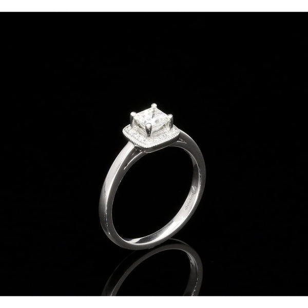 0.69ct Princess Cut Halo Diamond Platinum Engagement Ring