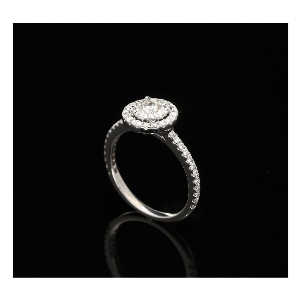 18ct White Gold Double Halo Diamond Engagement Ring - 0.75ct
