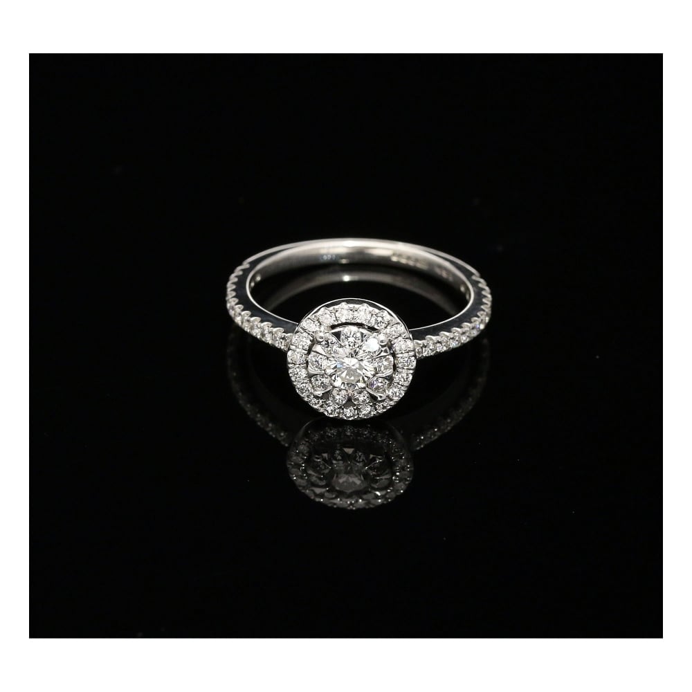 18ct White Gold Double Halo Diamond Engagement Ring - 0.75ct