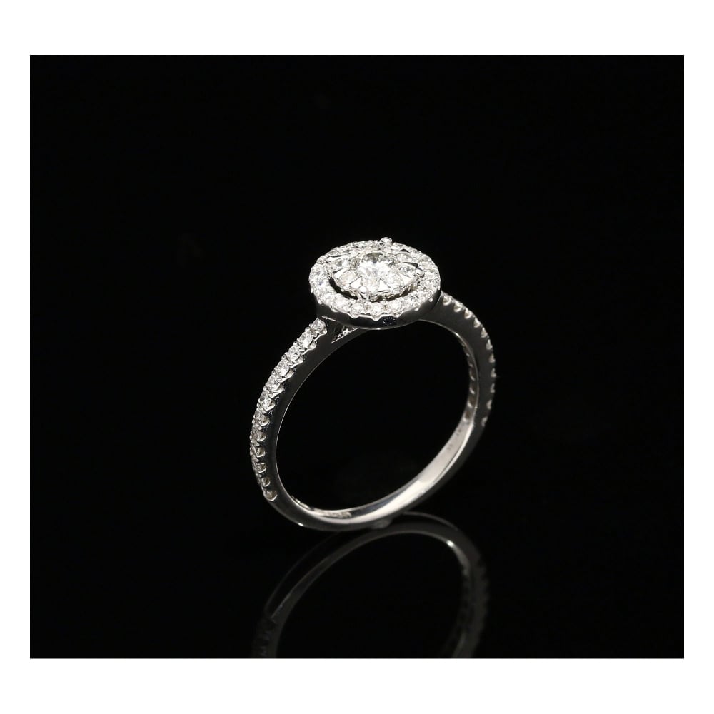 18ct White Gold Double Halo Diamond Engagement Ring - 0.75ct