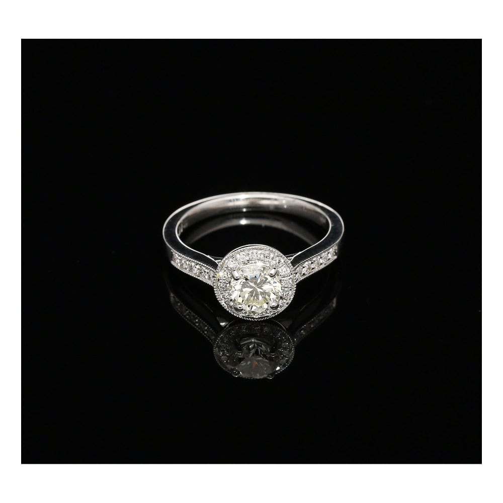 18ct White Gold Halo Style Engagement Ring - 0.91ct