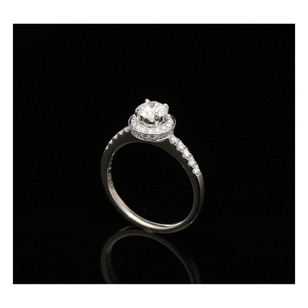 18ct White Gold Diamond Halo Engagement Ring - 0.87ct