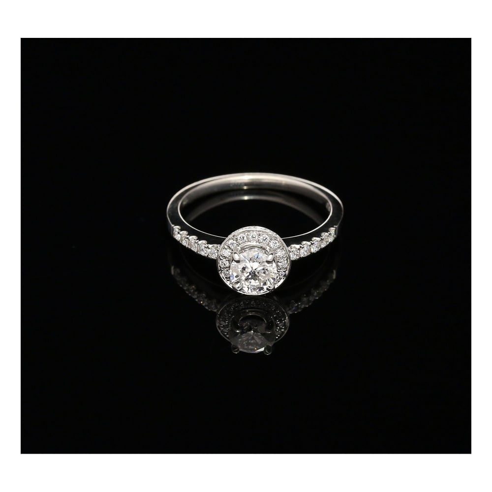 18ct White Gold Diamond Halo Engagement Ring - 0.87ct