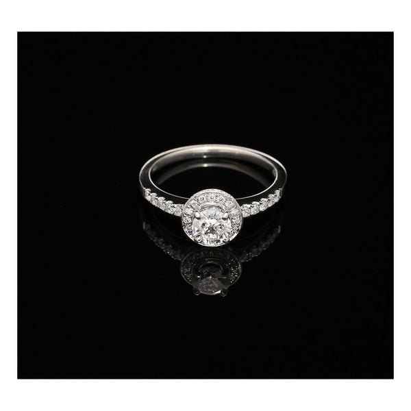 18ct White Gold Diamond Halo Engagement Ring - 0.87ct