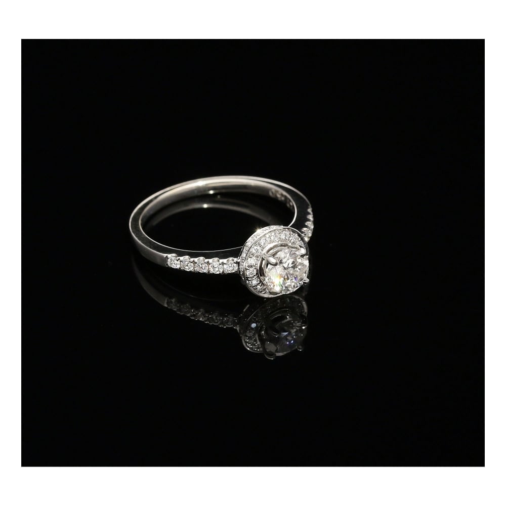 18ct White Gold Diamond Halo Engagement Ring - 0.87ct