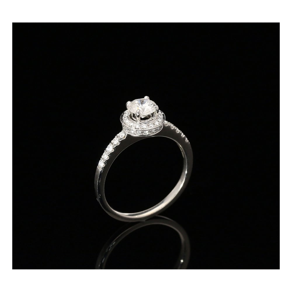 18ct White Gold Diamond Halo Engagement Ring - 0.87ct