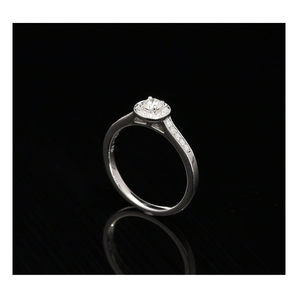 18ct White Gold Diamond Halo Engagement Ring - 0.29ct