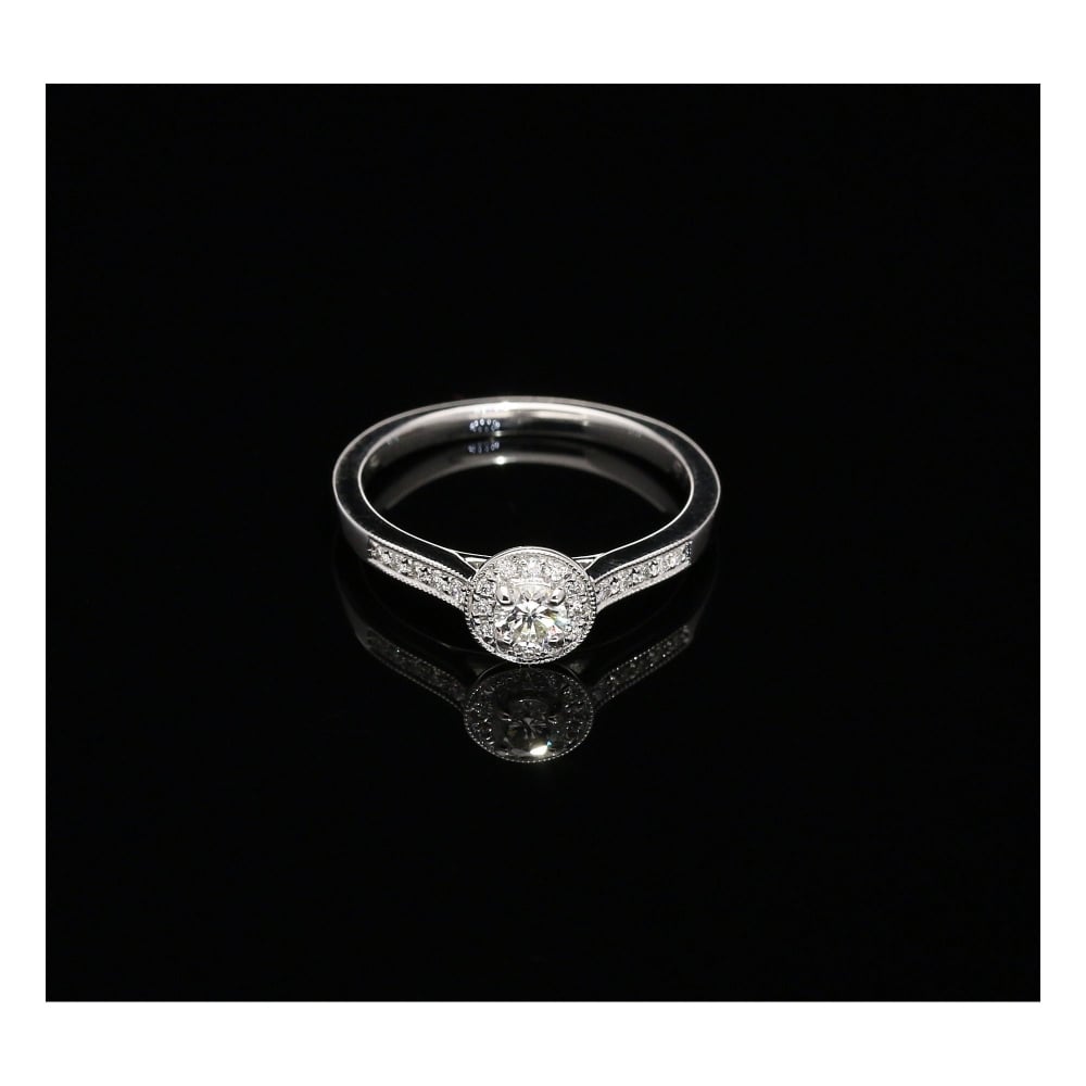 18ct White Gold Diamond Halo Engagement Ring - 0.29ct