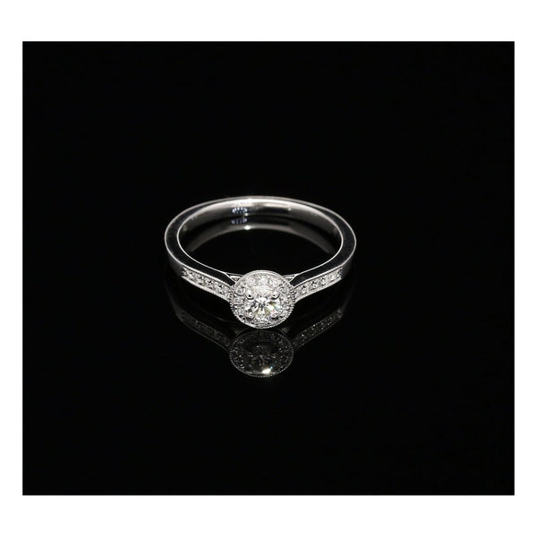 18ct White Gold Diamond Halo Engagement Ring - 0.29ct