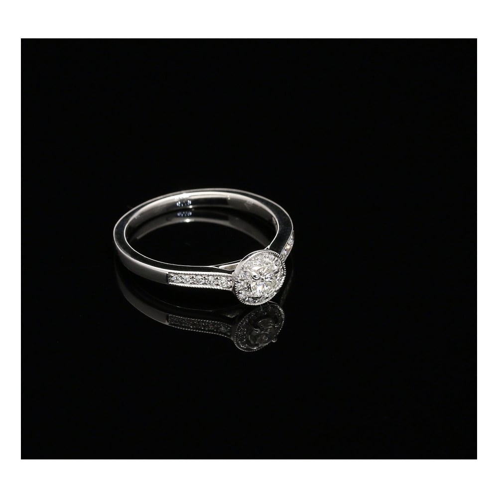 18ct White Gold Diamond Halo Engagement Ring - 0.29ct