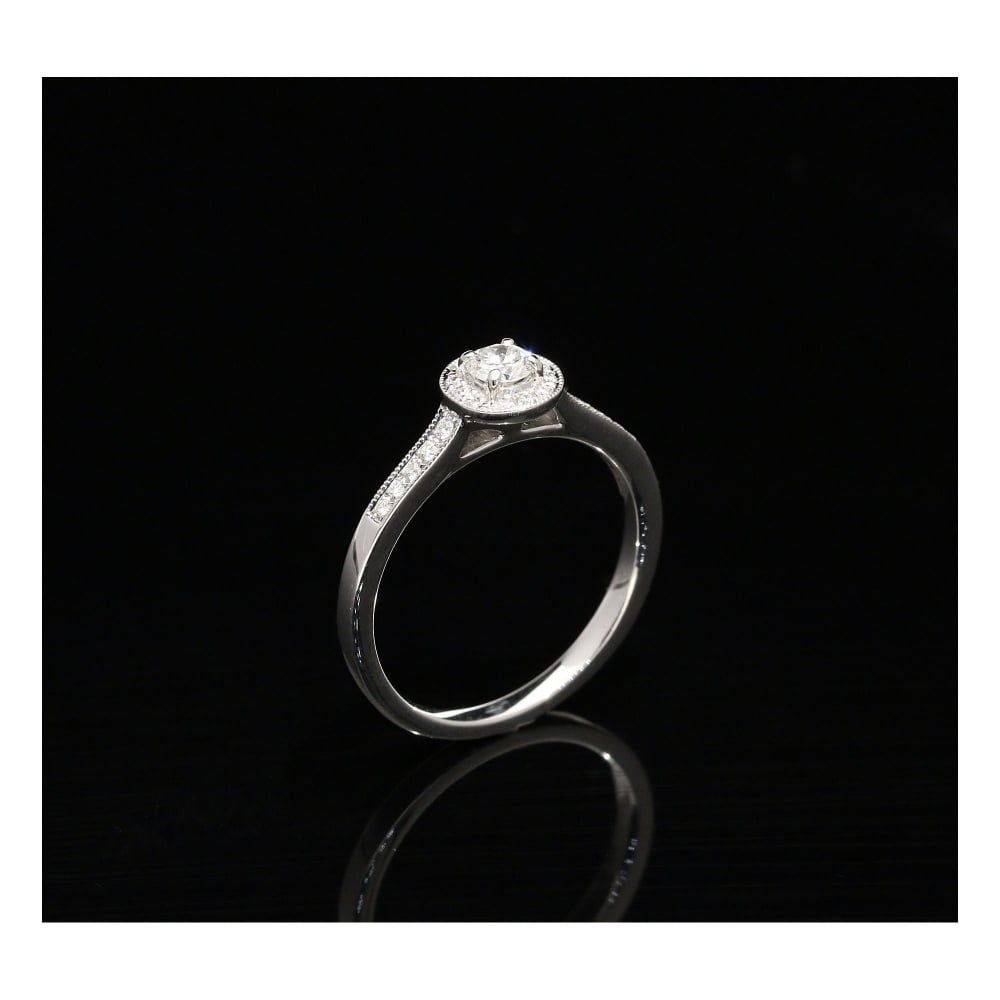 18ct White Gold Diamond Halo Engagement Ring - 0.29ct