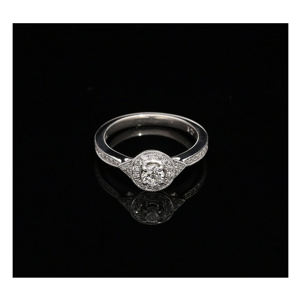 18ct White Gold Vintage Style Engagement Ring - 0.45ct