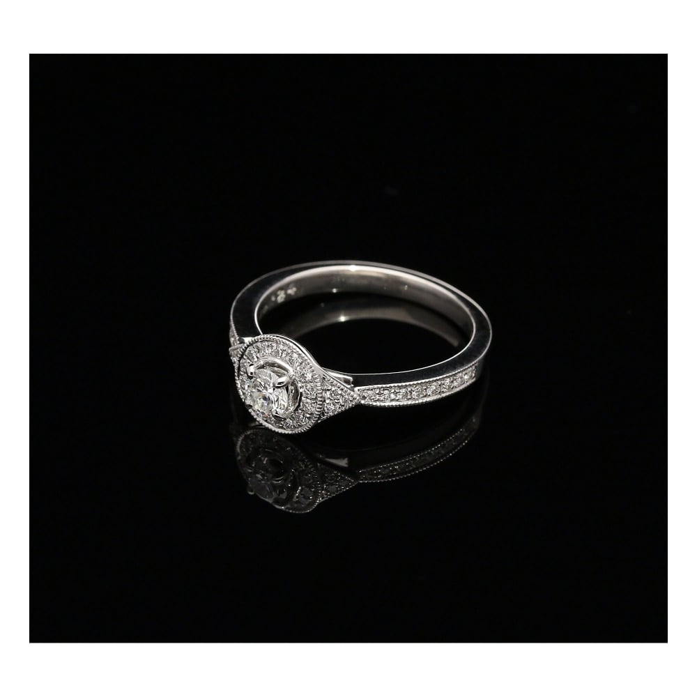 18ct White Gold Vintage Style Engagement Ring - 0.45ct