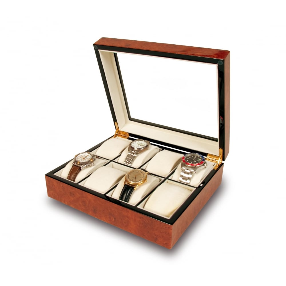 Venice Burr Walnut 8 Watch Presentation Box