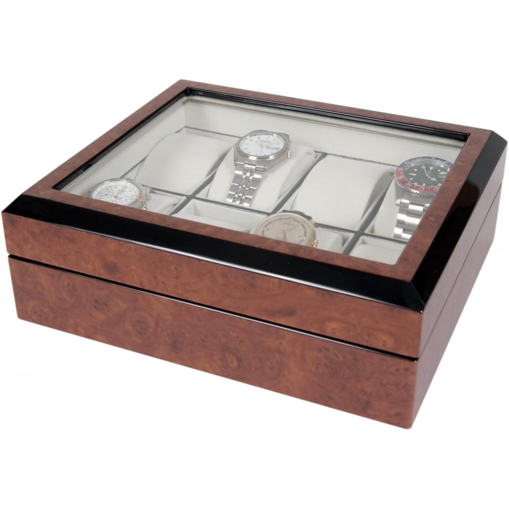 Venice Burr Walnut 8 Watch Presentation Box