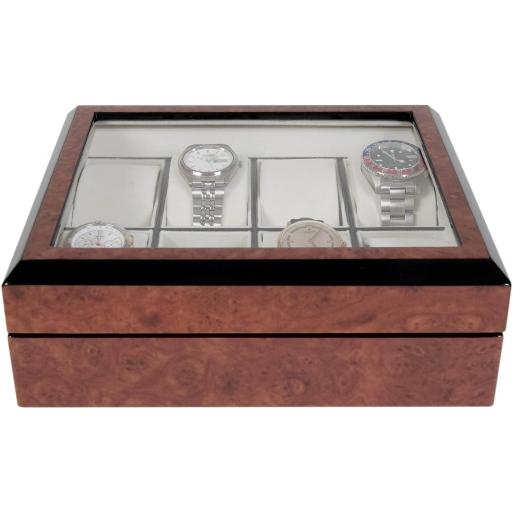 Venice Burr Walnut 8 Watch Presentation Box