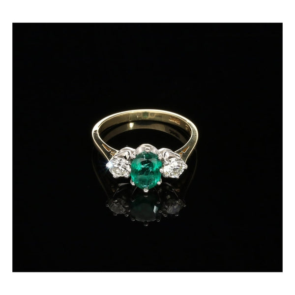Emerald & Diamond 3 Stone 18ct Yellow Gold Ring