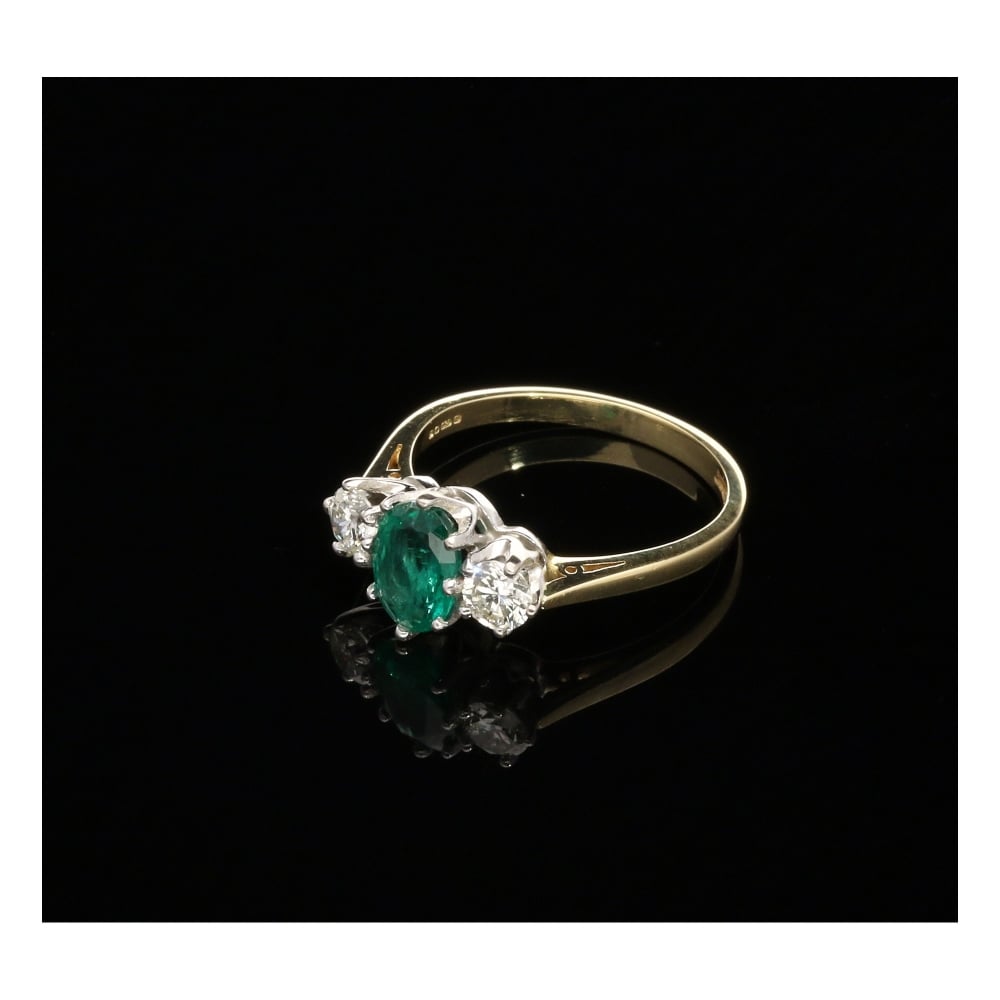 Emerald & Diamond 3 Stone 18ct Yellow Gold Ring