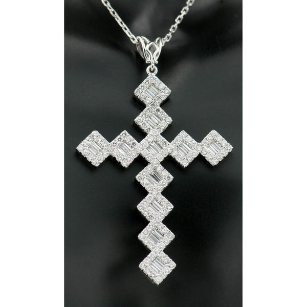 18ct White Gold Diamond Cross and Chain - 2.00ct
