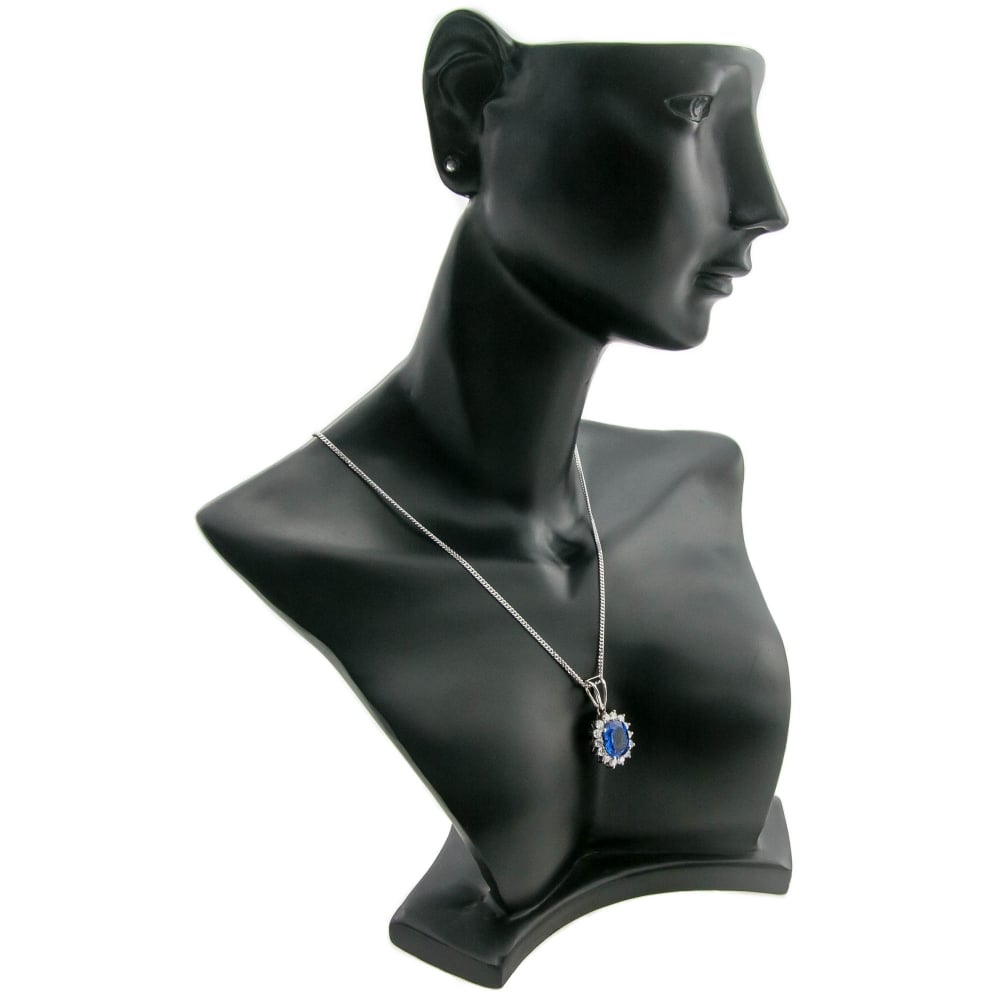 Tanzanite & Diamond Cluster Pendant & Chain 18ct White Gold
